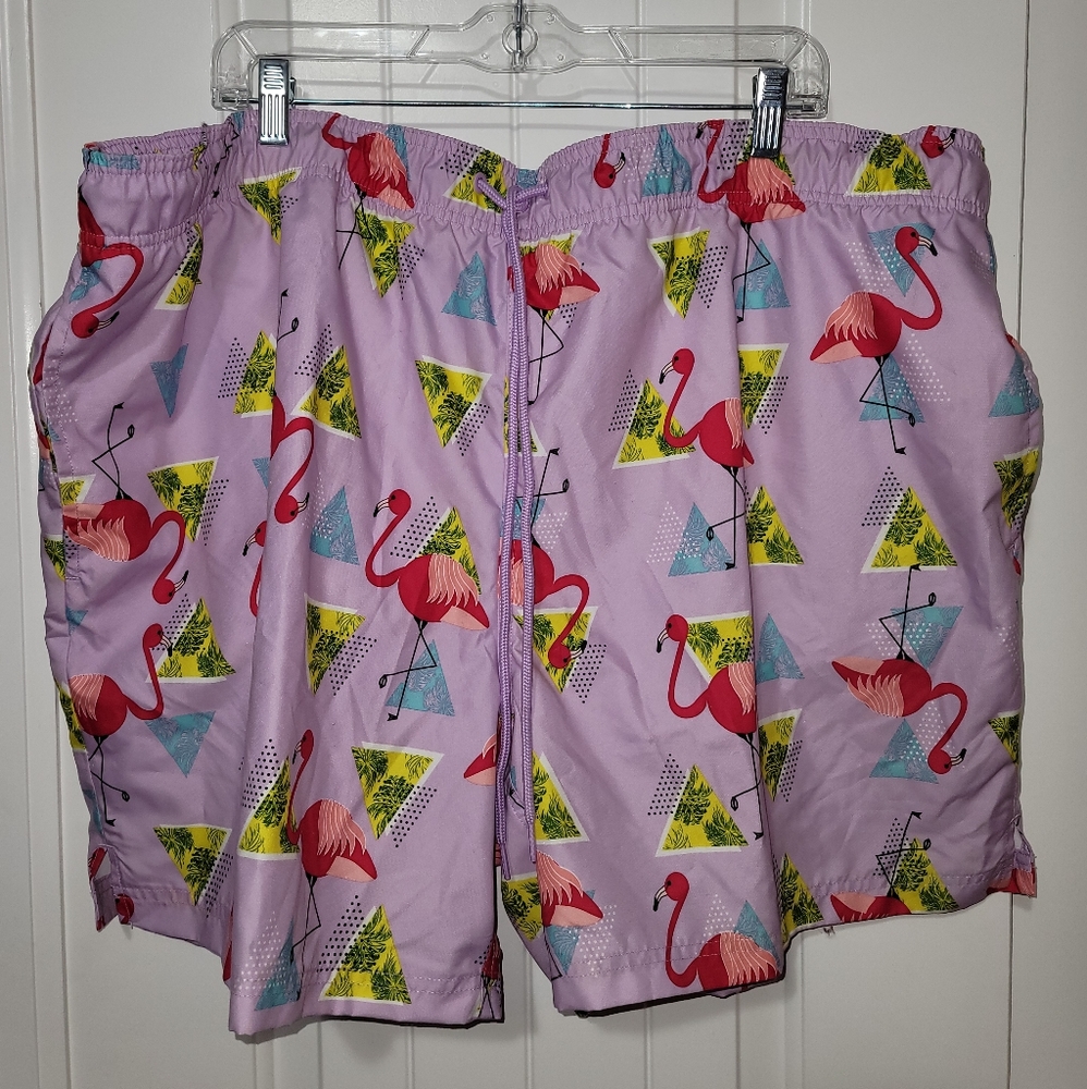 George above the knee flamingo swim trunks